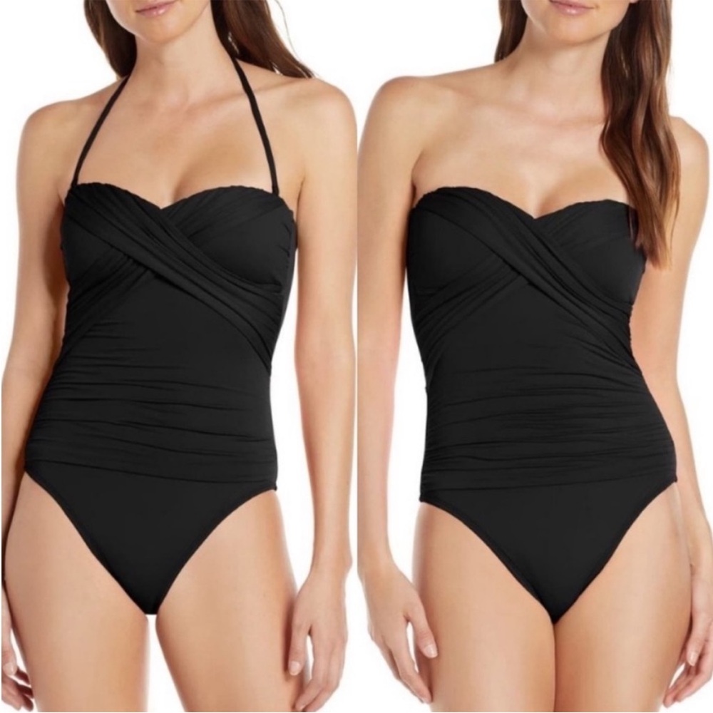 La Blanca Island Goddess Bandeau One-Piece Swimsuit Swimwear in Black Size 6 NEW